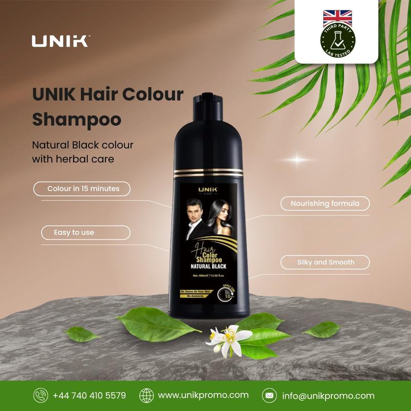 UNIK Care Hair Color Shampoo Natural Black 400ml No Stains No Ammonia for Vibrant Hair Color Safe Gentle Formula