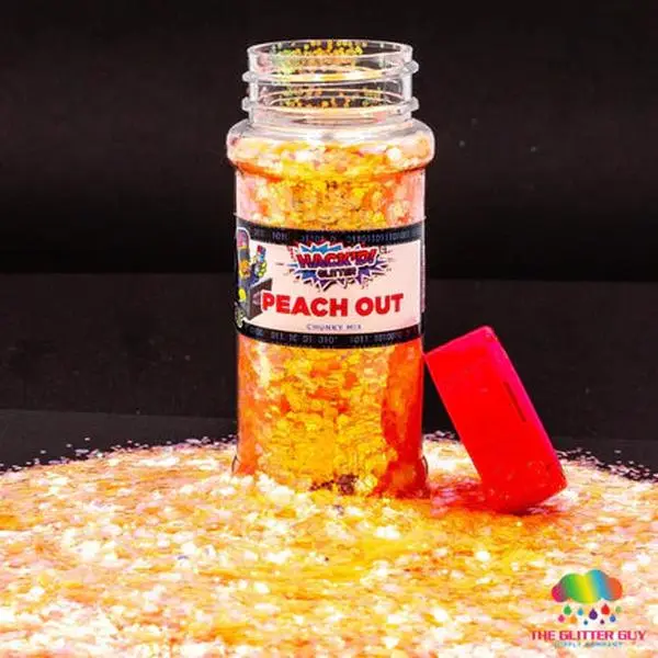 The Glitter Guy Hack’d™ Peach Out Chunky Glitter - UV-Resistant Light Orange Polyester Base 100mL Bottle Shaker (64-68g) for Cosmetic Use, DIY Crafts, Gel Nails at Home, Hexagonal Cuts, Easy Pouring, Bling Effect, Nail Art Decor, Decoration Nail Art Acces