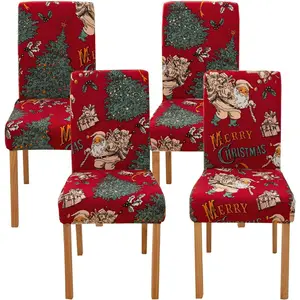 SUNNYGLADE 4PCS Stretch Removable Washable Dining Room Chair Protector Slipcovers Christmas Decoration/Home Decor Dining Room Seat Cover