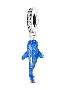 Silver Color Glow-In-The-Dark Whale Shark Pendant, Perfect for 3mm Bracelets and Necklaces, DIY Jewelry Charm, Summer Elegant Accessory, Beach Charms