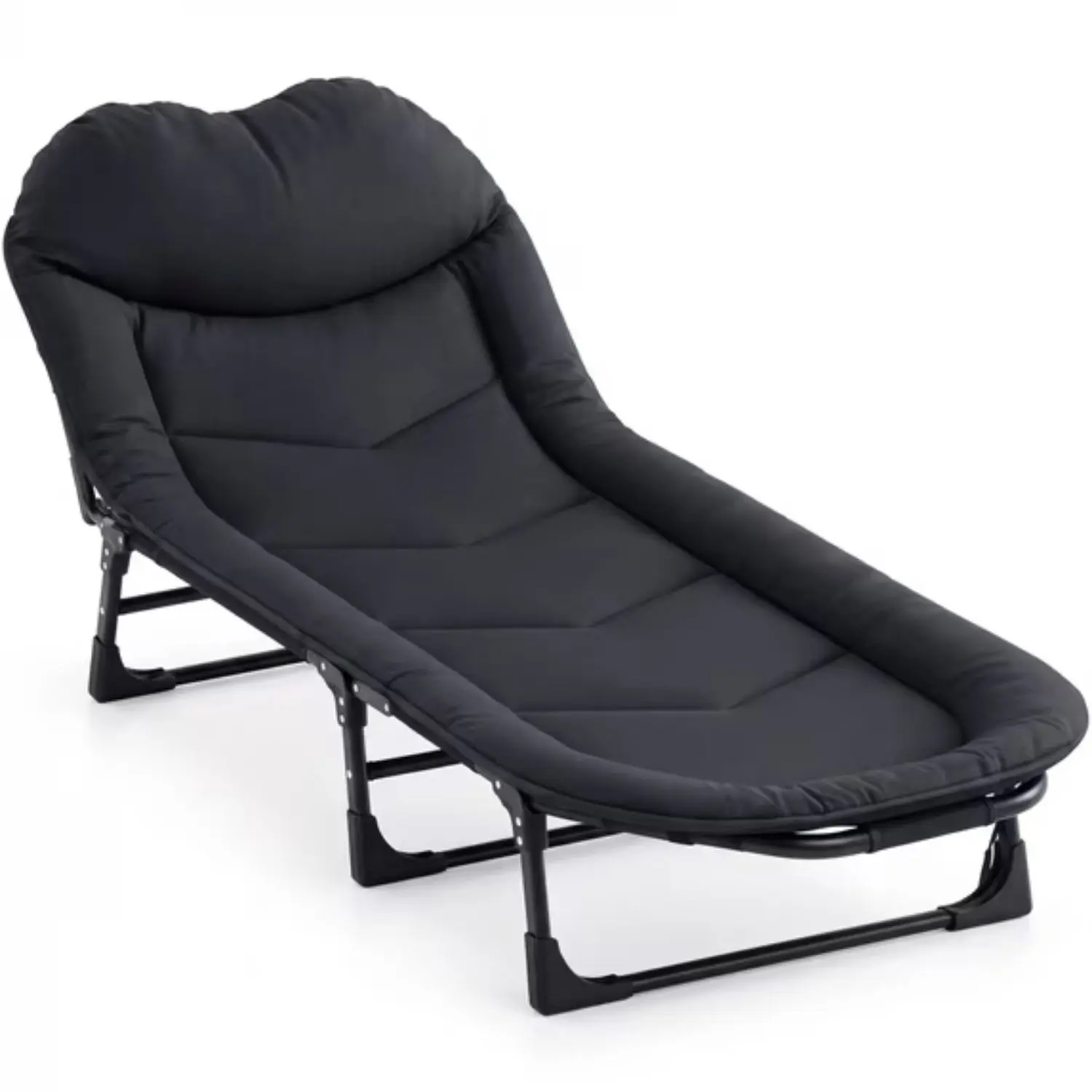 Adjustable Reclining Folding Bed with Pillow, Portable Cot for Camping Beach Office Nap Rest