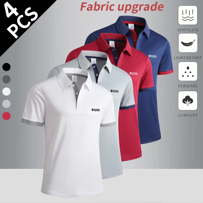 4-Pack summer new men's short-sleeved t-shirt polo shirt solid color light board leisure sports travel vacation outdoor camping men's polo shirt golf bottoming shirt