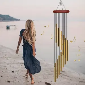 1 piece golden wind chime, featuring 12 aluminum alloy tubes, perfect for outdoor musical decoration. Ideal for Mother's Day, celebrations, and garden decor, it brings soothing melodies to courtyards, gardens, and balconies.