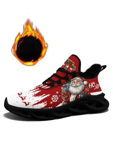 Women's Christmas Themed Plush-Lined Running Shoes, Warm & Comfortable Athletic Footwear, Stylish Ladies' Sneakers for Winter Workouts and Festive Runs, Casual Running Footwear