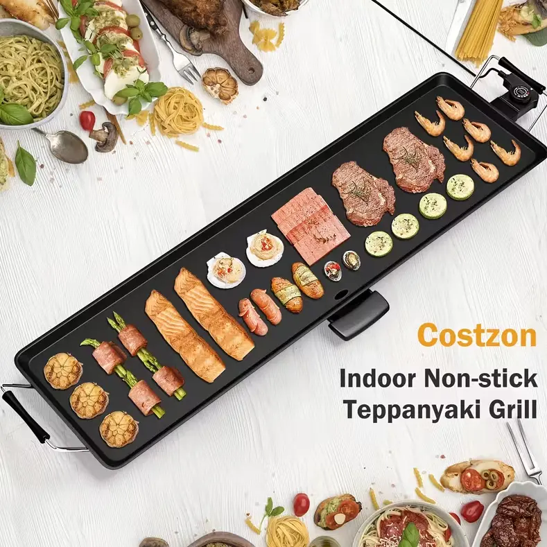 TANLOOK 35 In Indoor Grill Griddle - Nonstick Tabletop Griddle and Grill Kitchen Appliance, Adjustable Temperature Setting for Home BBQ-Style Cooking