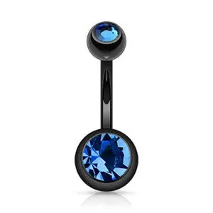 Blue Black Titanium Double Gem Belly Ring