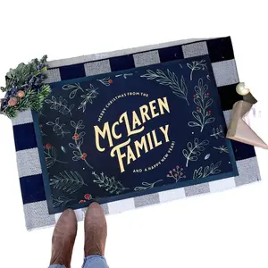 Personalised Family Christmas Wreath Doormat, Christmas Door Mat, Front Door Decorations, Custom Welcome Mat, Christmas Doormat