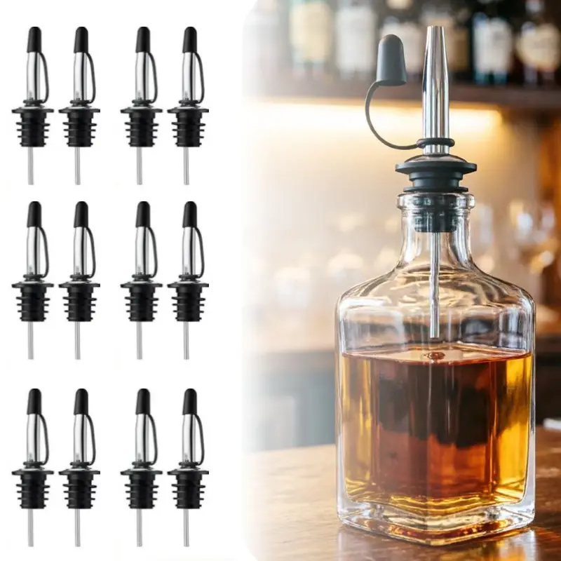 12-Pack 304 Stainless Steel Liquor Pour Spouts with Dust Caps - Utensils for Kitchen, Universal Fit Bar Utensils for Bartending, Mixology Lovers Gift