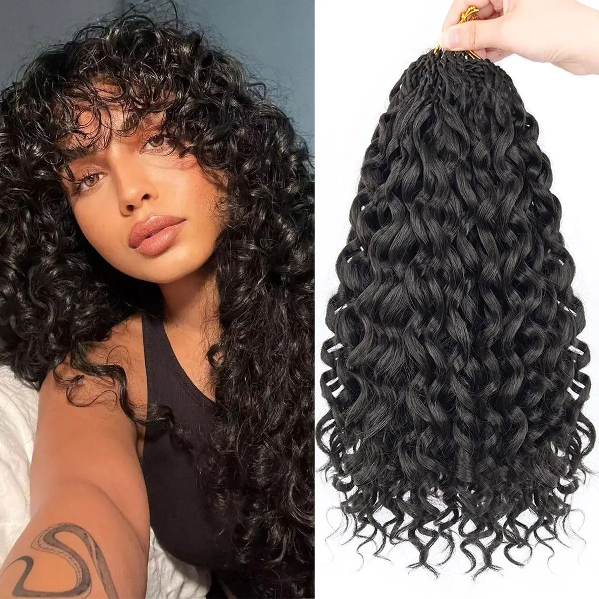 GoGo Curl Crochet Hair 7 Packs Protein Fiber Pre-Looped Curly Crochet Hair Ocean Water Wave Crochet Braiding Hair Beach Curl Hair Extension Tangle-Resistant Upgrade (1B, 12 Inch)