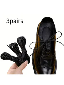 3 Pairs Round Wax Shoelaces, Suitable for Leather Shoes, Formal Shoes and Footwear, Unisex, Ideal for Men and Women