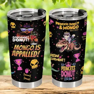 Dungeon Crawler Carl 20oz Tumbler, Princess Donut Stainless Steel Cup, God Dammit Carl Travel Mug, LitRPG Fan Gift, Donut And Mongo Fan