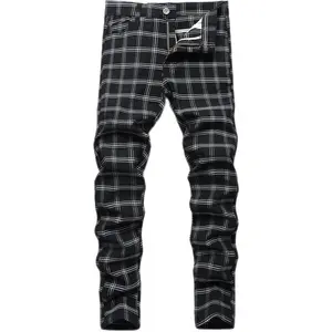 Plaid Pants for Men, Stretch Mens Slim Fit Dress Pants Skinny Flat-Front Fashion Business Casual Chinos Pants