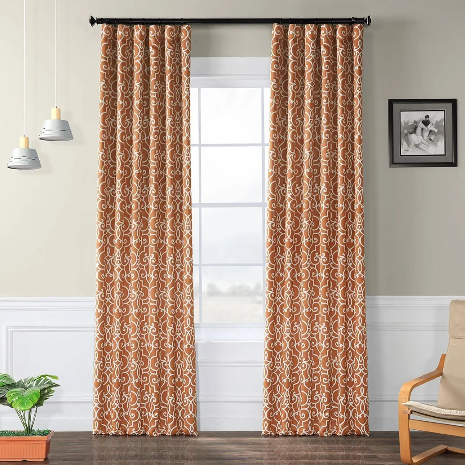 Half Price Nouveau Rust Geometric PU Room Darkening Curtains - Home Decoration Curtain for Bedroom, Enhances Nurseries