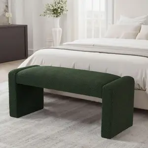 SIMTONAL 47" Green/White/Black Entryway Bench - Solid Wood Frame, Boucle Upholstered Window Seat & End of Bed Bench for Bedroom, Living Room