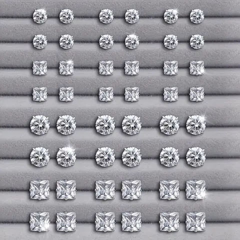 24 Pairs Exquisite Shiny Round Square Shaped Stud Earrings Sparkling Artificial Crystal Inlaid Earrings Set Party Wedding Engagement Anniversary Jewelry Set