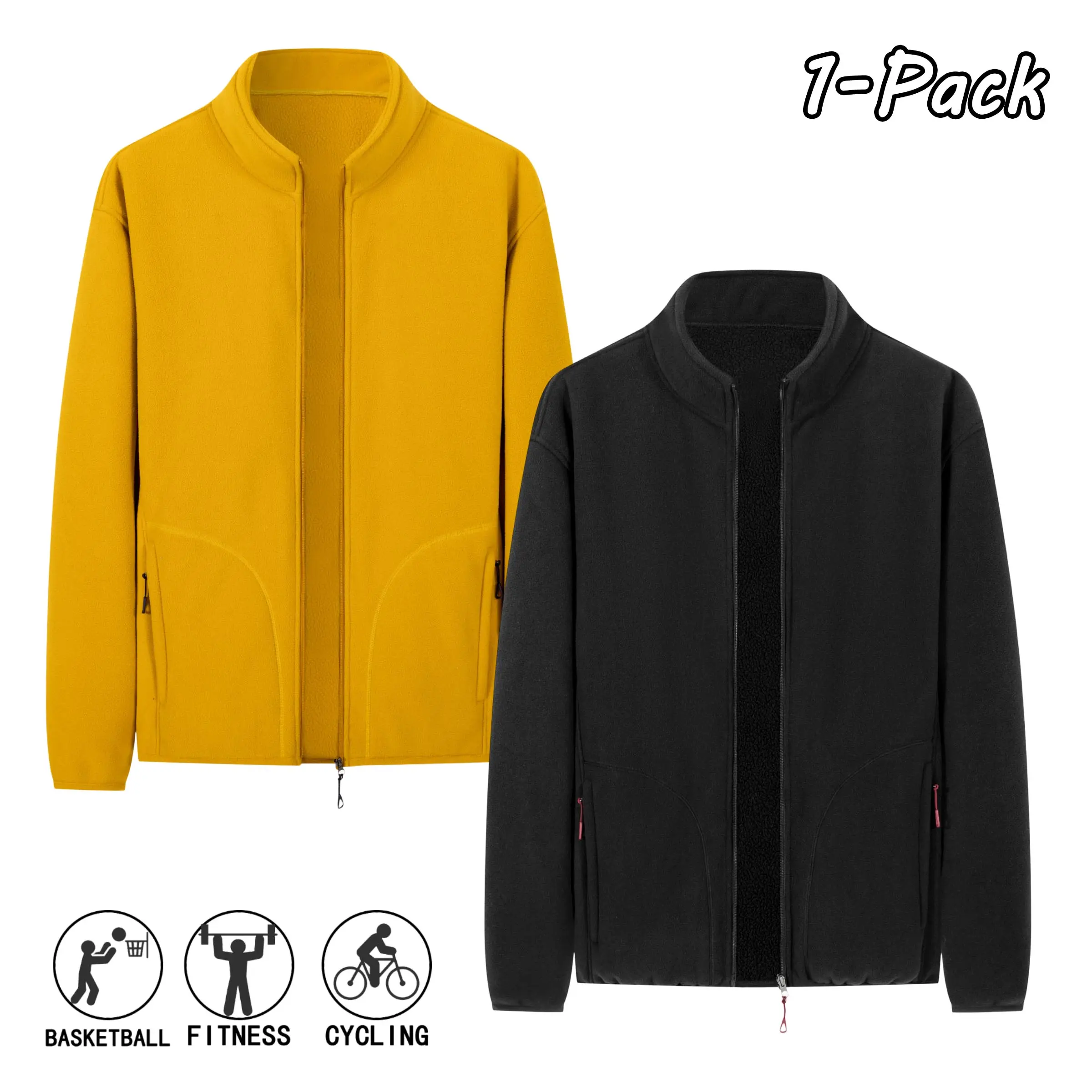Men's Autumn Winter Solid-Color Minimalist Double-Sided Fleece Mock Neck Jacket, Lightweight, Fashionable & Versatile for Outdoor Sports, Everyday Wear, New Arrival
