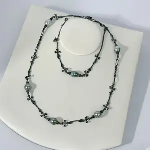TK044 Black Tahitian Pearl Set salt water pearls for birthday/anniversary/holiday /retirement/ graduation presents