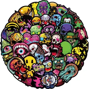 50PCS Cartoon Gothic Ghost Face Skull Waterproof Graffiti DIY Decorative Stickers for Helmet Bicycle Hand Account Pencil Case Adhesive Decals LanLanStickersWorld