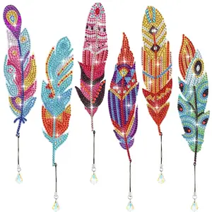 6pcs/Set DIY Diamond Painting Feather Bookmarks, PET Crystal Rhinestones Diamond Art Bookmarks with Crystal Pendants for Books Notes Journaling, Reading Accessories, Relaxing DIY Craft Kit, Perfect Gifts for Book Lover, Women, Mom, Teachers