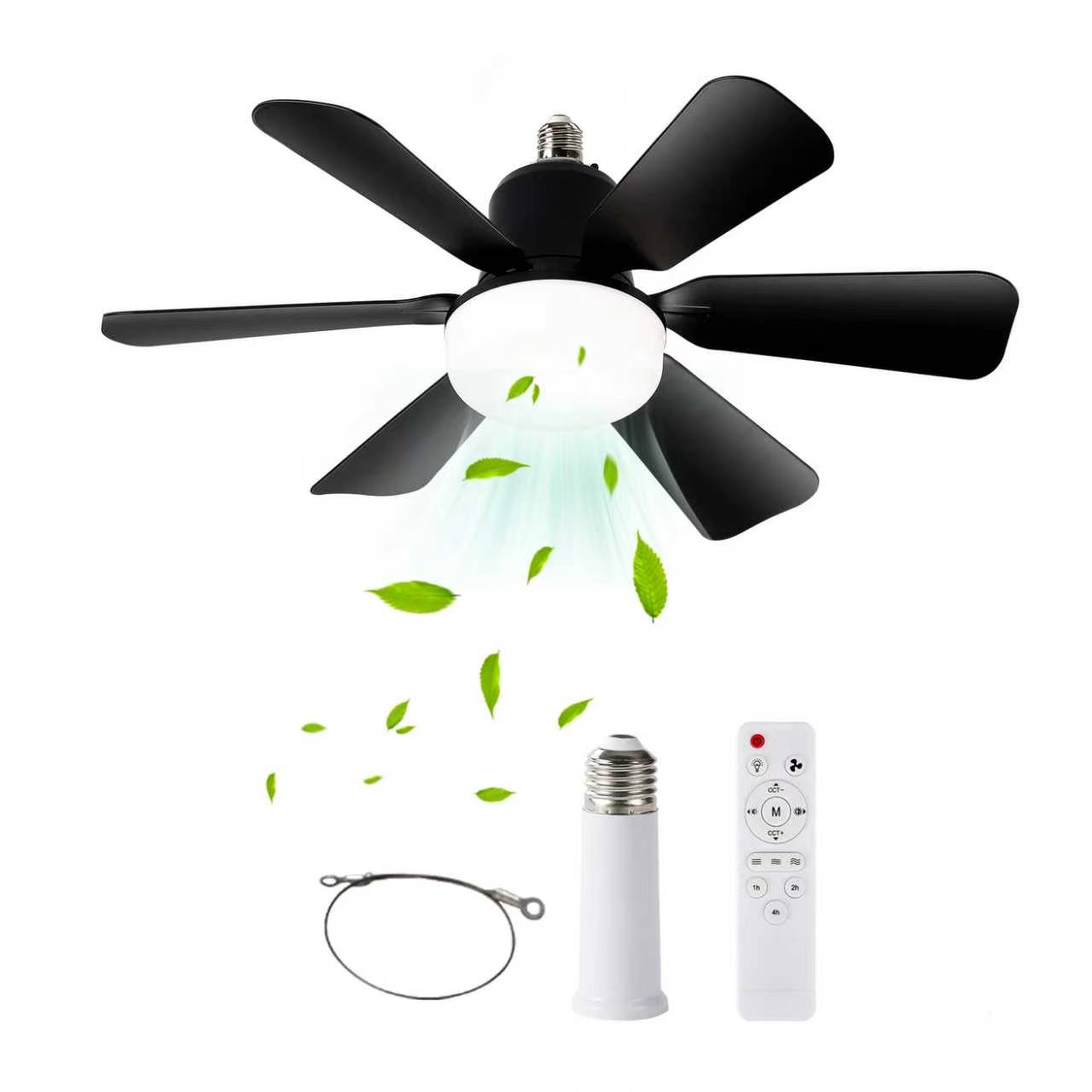 3-in-1 Socket Fan Light with Remote - Easy Install Ceiling Fan with Dimmable LED for Bedroom, Kitchen & Garage | No Wiring Needed