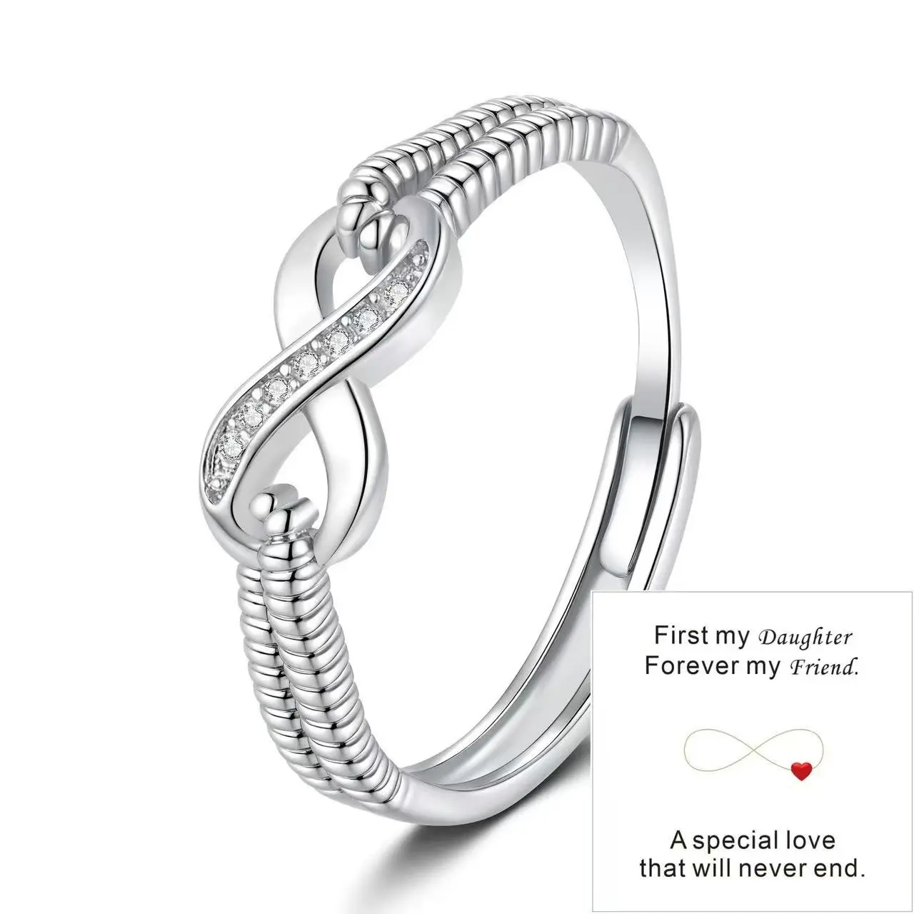 Adjustable Infinity Love Heart Ring for Women Girls Birthday Christmas Valentine's Day Jewelry Gifts for Daughter with Inspirational Message Card