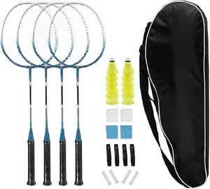 Badminton Rackets Set of 4 for Backyard Sports Adults Family Racquets Game with 12 Shuttlecocks,4 Replacement Grips,4 Wristbands and Carrying Bag