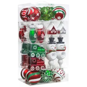 Valery Madelyn 50ct Joyful Red Green White Christmas Ornaments Set Shatterproof Balls Value Pack for Christmas Party Valentine's Day Wedding Decoration