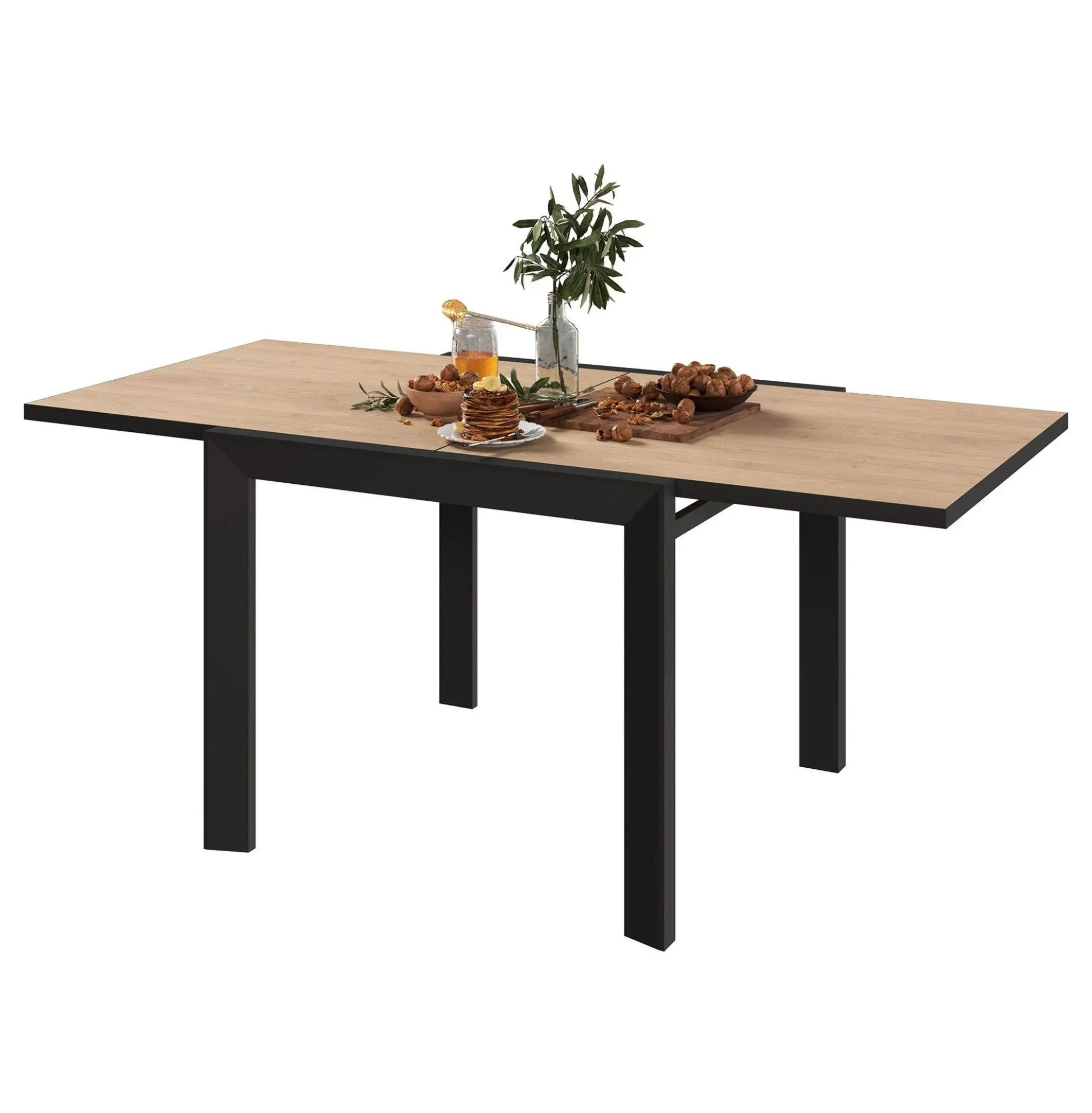 Expandable Dining Table 35.5-71", Outdoor Patio Table for 4-6, Aluminum Wood Grain Slatted Top, Natural Finish default