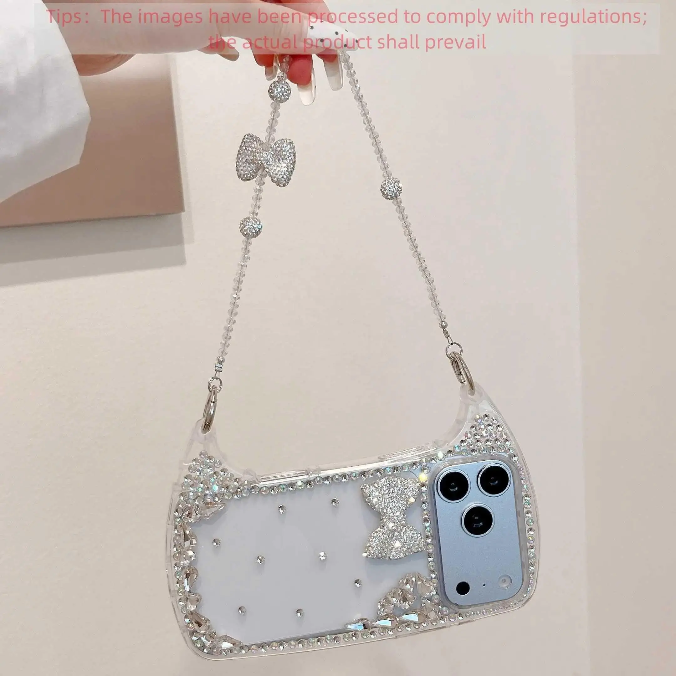 New High-End 3D Bow Handbag Design Phone Case for iPhone 17, 16, 15, 14 Pro Max, Plus, 13, Aesthetic Fashionable Women's Bag, Bow Chain, Han HNY10PLXC