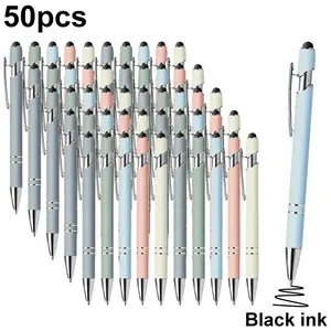 50 Pack Bulk Morandi Color Ballpoint Pens with Stylus, Black Ink Retractable Multicolor Pens, Smooth Writing Pens for Office, School, Business & Bulk Gift Supplies, Special Pen