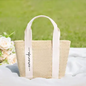 Personalized Straw Bag Small Beach Bag Custom Name Tote Bag Bridesmaid Gifts Bridesmaid Bags Bachelorette Gifts Meaningful Gifts for Her with Name Embroidery