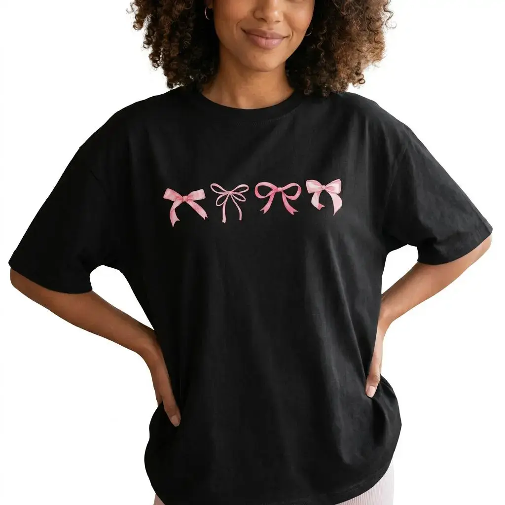 Coquette Pink Bow Graphic Tee Women Plus Size Balletcore Shirt
