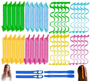 Heatless Magic Hair Curlers 40PCS Wave & Spiral 12in Kit with 4 Hooks No Damage for DIY Hairstyles for Short & Medium Hair Easy to Use Soft Material