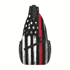 A Stylish And Durable Crossbody Chest Bag Featuring The American Flag And The Thin Red Line, Perfect for Hiking, Shopping, Or As a Beach And Fishing Backpack. This Large-Capacity Accessory Is Essential for School And Makes a Great Christmas Gift