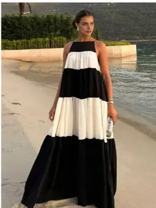Elegant Casual Office Daily Date Festival Women's Patchwork Halter Dress, Perfect for Valentine's Day, Summer Vacation, Y2K Style, Party