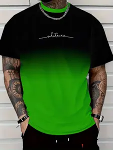 Men's Fashion Trendy Streetwear Menswear 3D Gradient Color Print Round Neck Short Sleeve Fitted T-Shirt, Comfortable Versatile Casual Top for All Seasons