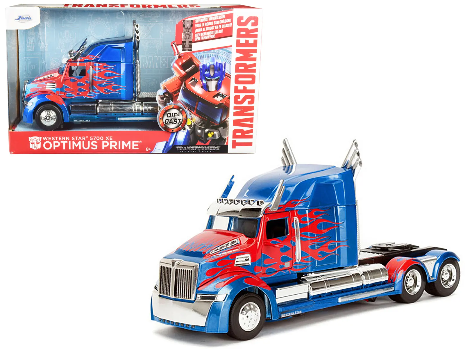 Western Star 5700 XE Phantom Optimus Prime with Robot on Chassis "Transformers 5" (2017) Movie 1/24 Die Cast Model by Jada