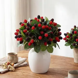 Hoteam 10 Pcs Artificial Raspberries Stems 11'' Fake Redberry Branches Faux Fruit Black Berry Picks for Home Kitchen Decor Floral Arrangements and Holiday Table Centerpieces (Red with Black)