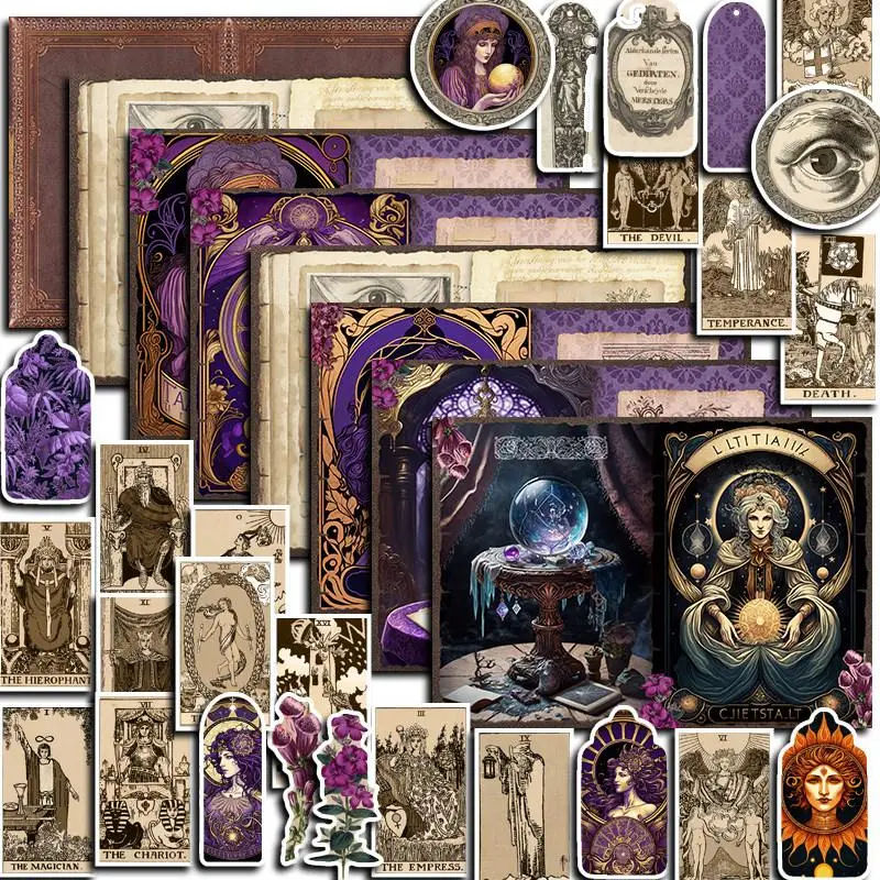 1 Set Vintage Material Paper & Sticker, Retro Paper For Scrapbooking, Wrapping, Diy Decoration