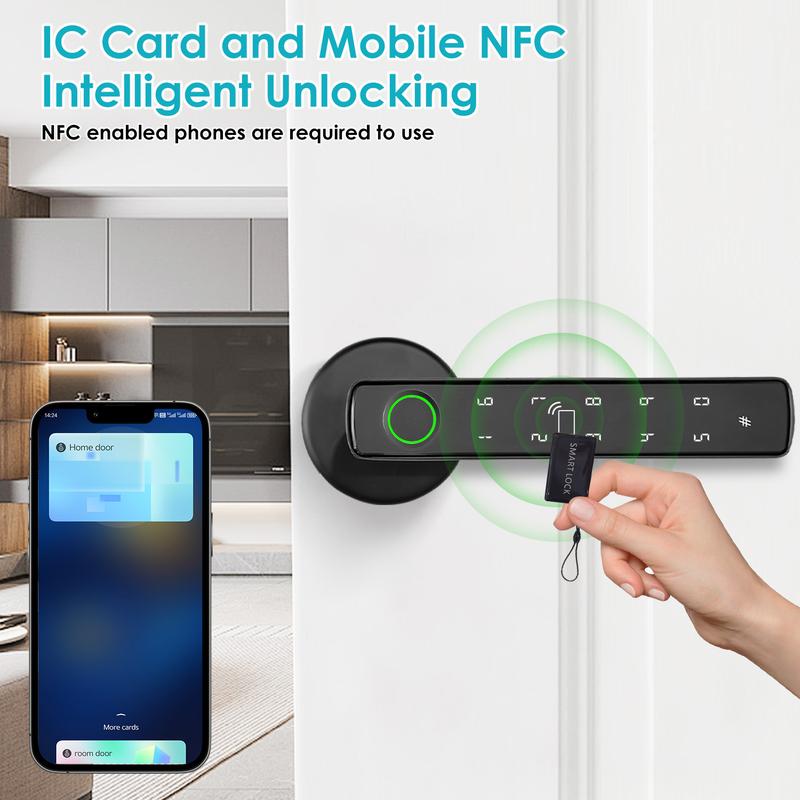 Smart  New 5-in-1 Smart Fingerorint Passcode Handle Lock – Fingerprint Passcode Key Card& Tuya App Unlock