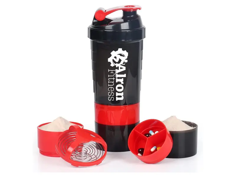 ALRON FITNESS AlronFitness Protein Shaker Bottle 500ml - Premium Gym Protein Shake Cup, Leak-Proof Flip Cap, Mixing Ball & Powder Storage, Perfect for Sports and Workout (16oz) (Red)