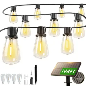 200/150/100/50ft Solar LED String Lights Waterproof - ST38 Shatterproof Edison Bulbs, Dimmable, Dusk to Dawn, 4400mAh Solar Powered Indoor/Outdoor Lighting for Garden, Porch, Patio, Balcony, Camping, Backyard, Party & Holiday