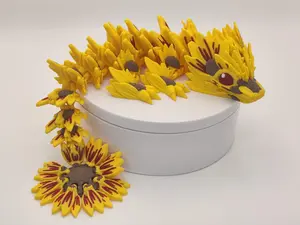 3D Printed Baby Sunflower Flower Dragon – Articulating Fidget Toy Mini Dragon Desktop Figurine Colorful Decor