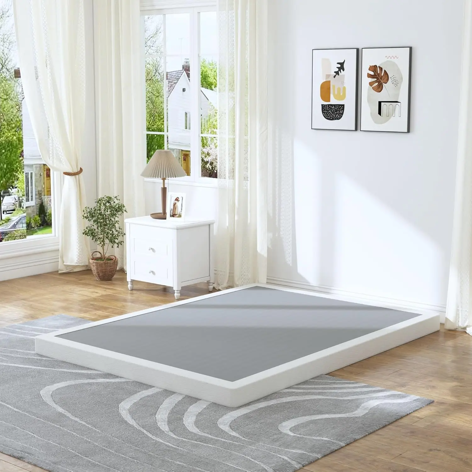 Full Box Spring 3 Inch, Low Profile Box Spring for Full Bed, Heavy Duty Mattress Foundation,Metal Bed Base with Fabric Cover/Non-Slip/Easy Assembly