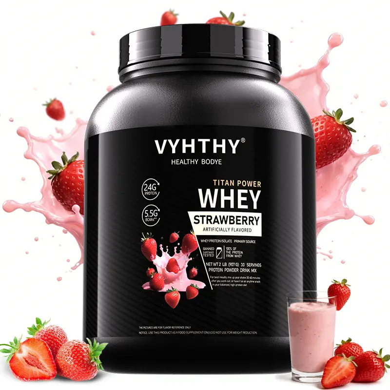 VYHTHY Whey Protein Powder - Strawberry Flavor, 24g Protein, 3.5g BCAAs, Sugar-Free, High-Quality Isolate & Concentrate Blend, Nutrition Supplement for Muscle Growth & Recovery