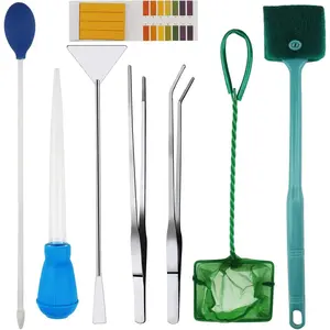 Fish Tank Cleaning Tools, 8 in 1 Aquarium Feeder Tools Kit, Aquarium Plants Cleaner, Stainless Steel Feeding Makeup