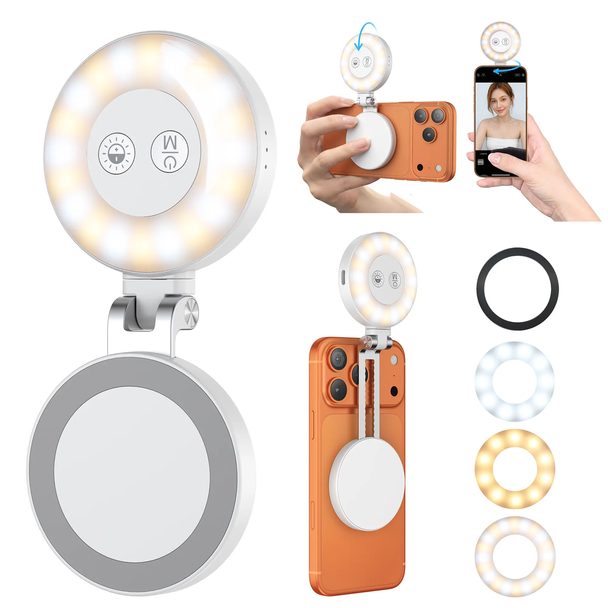 Magnetic Selfie Light, Phone Light for iPhone Magsafe. 360° LED Selfie Ring Fill Light with Mirror for Selfies/Photography/TikTok/Zoom Calls/Video Conference/YouTube