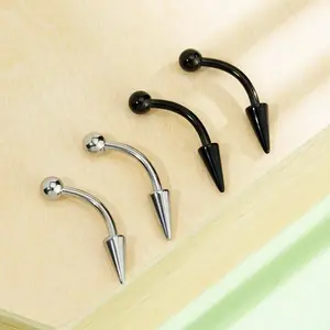 Oufer 4PCS 16G Spike Lip Eyebrow Vertical Labret Snake Bites Angel Bites Piercing Ring Set Bar Length 8mm 10mm  in 316L Stainless Steel with Curved Design and Alternating Spike and Ball Tops