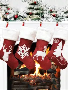 Cute Christmas Stocking with Reindeer and Snowflakes Design, Fuzzy Holiday Decor Gift for Mom Dad Friends Anniversary Birthday