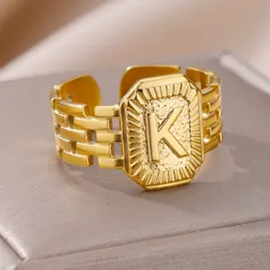 14k gold plated letter rings with chain for men and women, couple jewelry, ideal as birthday, valentine's day gift